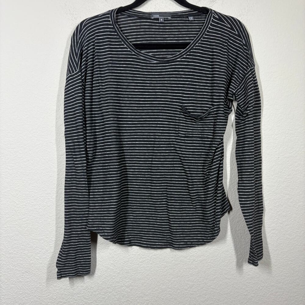Vince Size Small Crew Neck Sweatshirt Black Cotton Striped Long Sleeves Peru